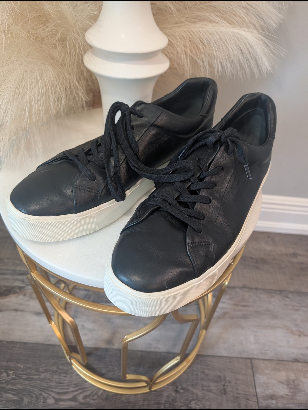 Vince Black Leather Lace-Up Sneakers with White Platform Sz 11